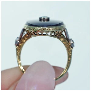Vintage Art Deco Onyx Diamond Ring 14k Gold