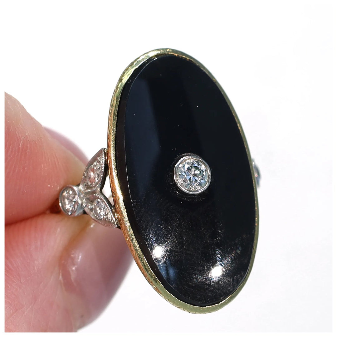Vintage Art Deco Onyx Diamond Ring 14k Gold