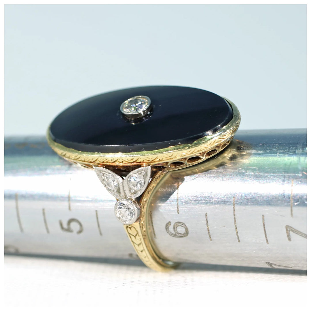 Vintage Art Deco Onyx Diamond Ring 14k Gold