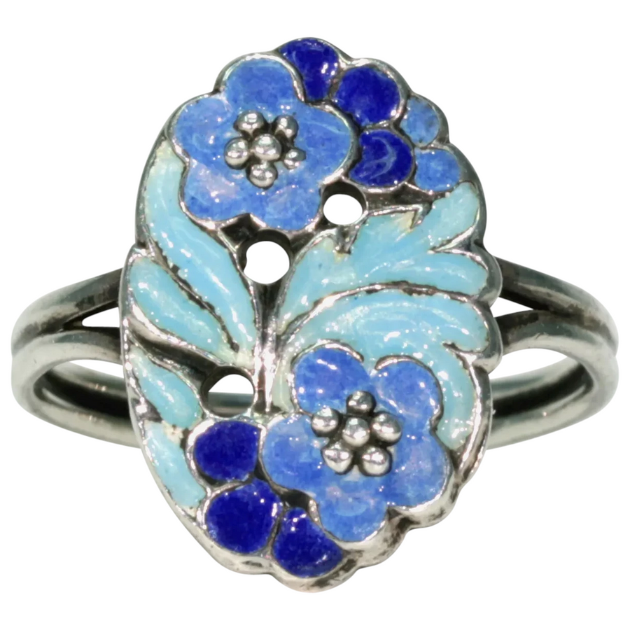 Vintage B. Instone Silver Blue Enameled Ring