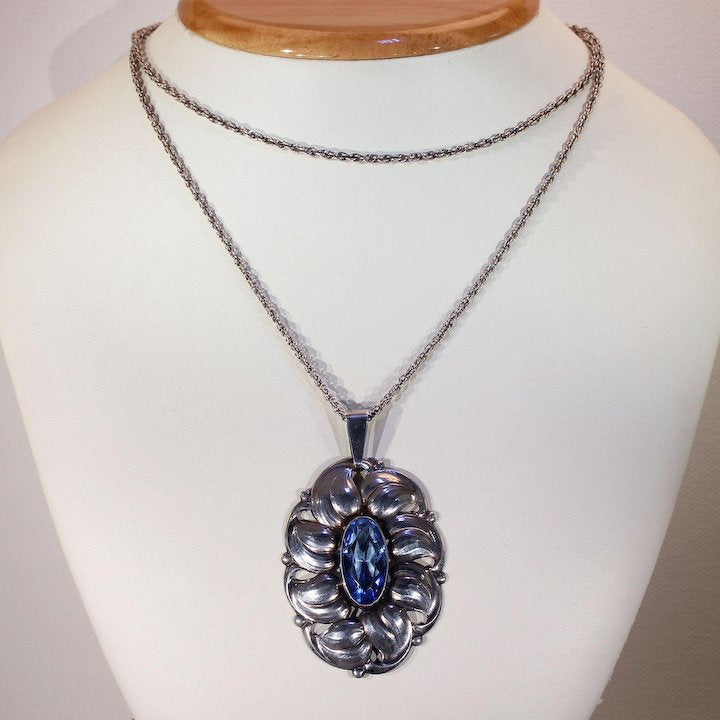 Vintage Blue Paste Silver Pendant Necklace
