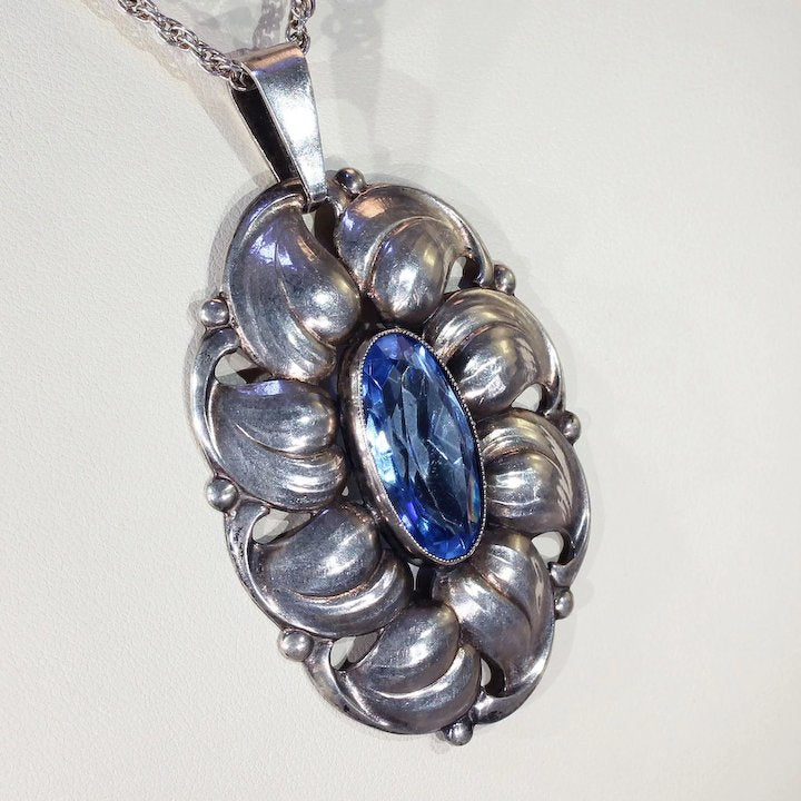 Vintage Blue Paste Silver Pendant Necklace