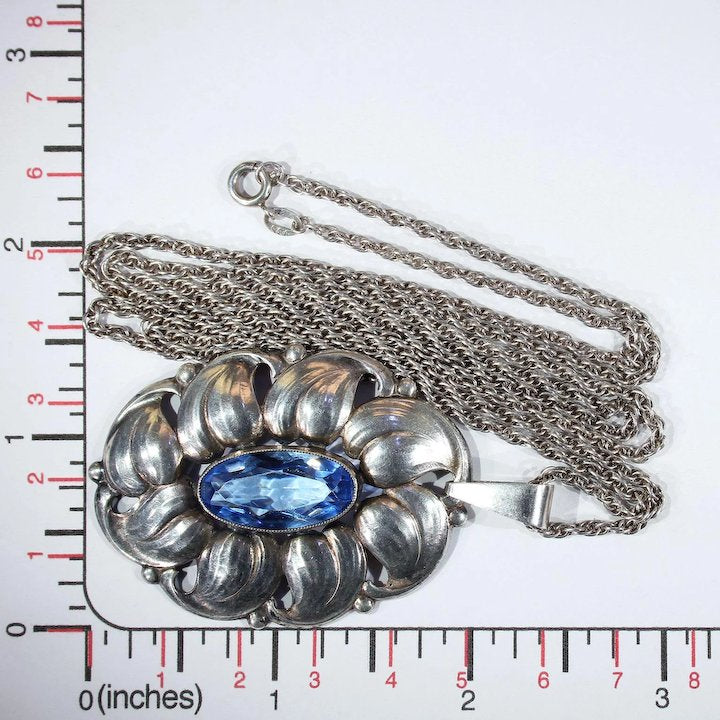 Vintage Blue Paste Silver Pendant Necklace