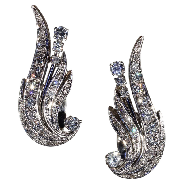 Vintage Diamond Retro Wing Earrings in 14k Gold Clips c. 1950 Victoria Sterling