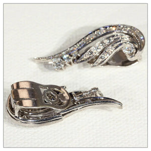 Vintage Diamond Retro Wing Earrings in 14k Gold, Clips c. 1950