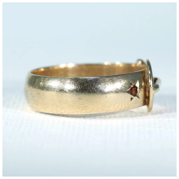 Vintage Gold Garnet Buckle Ring London pic 3o 720x2 10.10 39f6de48