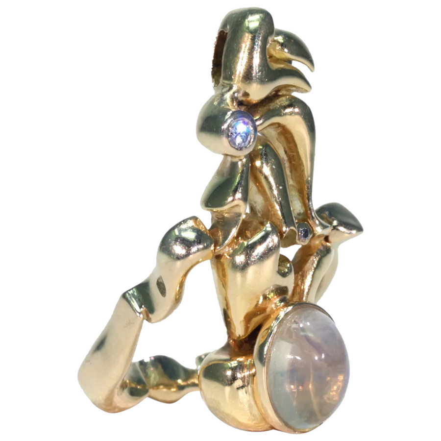 Vintage Impressionist Diamond Moonstone Ring Pendant 18k Gold French Designer