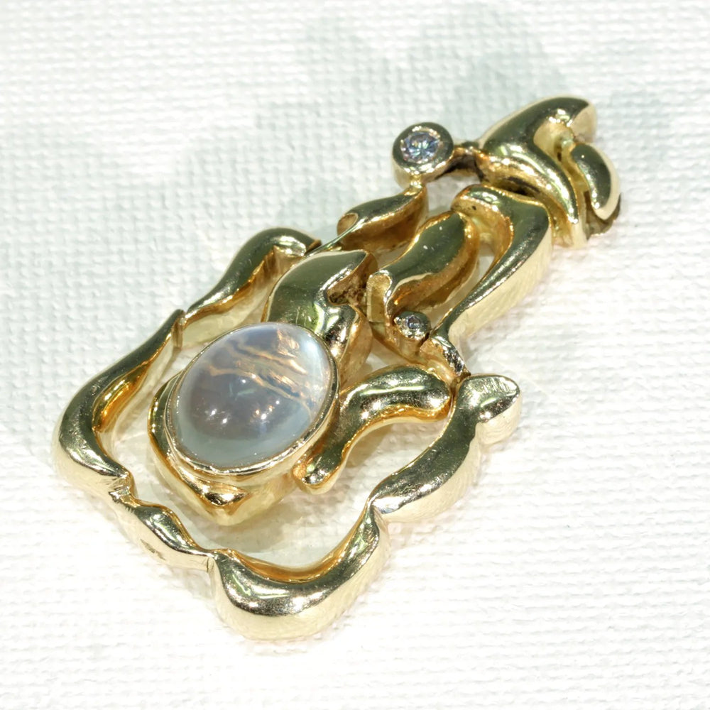 Vintage Impressionist Diamond Moonstone Ring Pendant 18k Gold French Designer