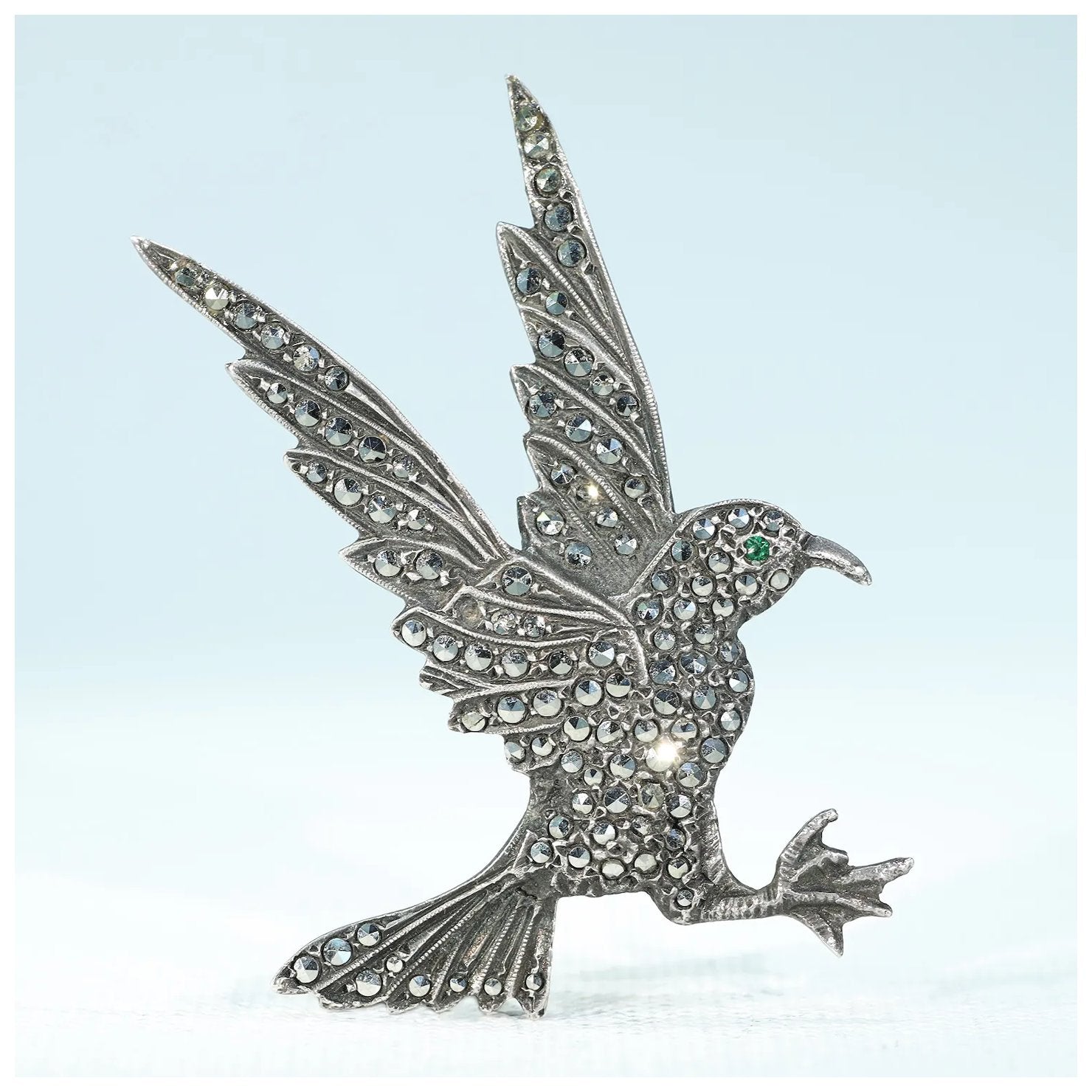 Vintage Marcasite Bird in Flight Brooch Pin Silver