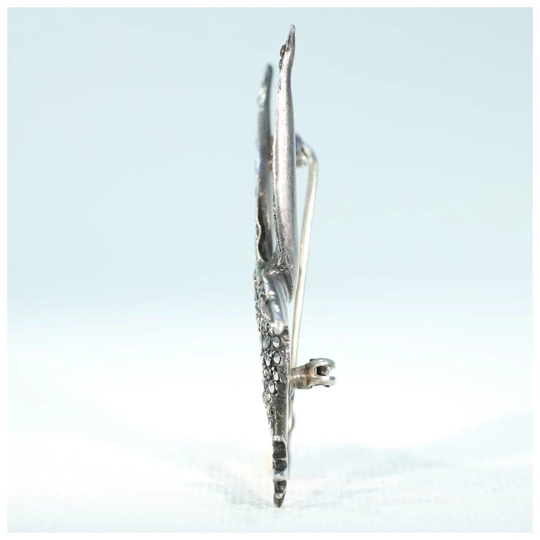 Vintage Marcasite Bird in Flight Brooch Pin Silver