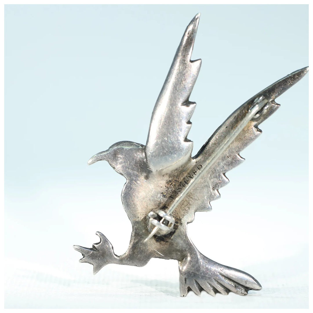 Vintage Marcasite Bird in Flight Brooch Pin Silver