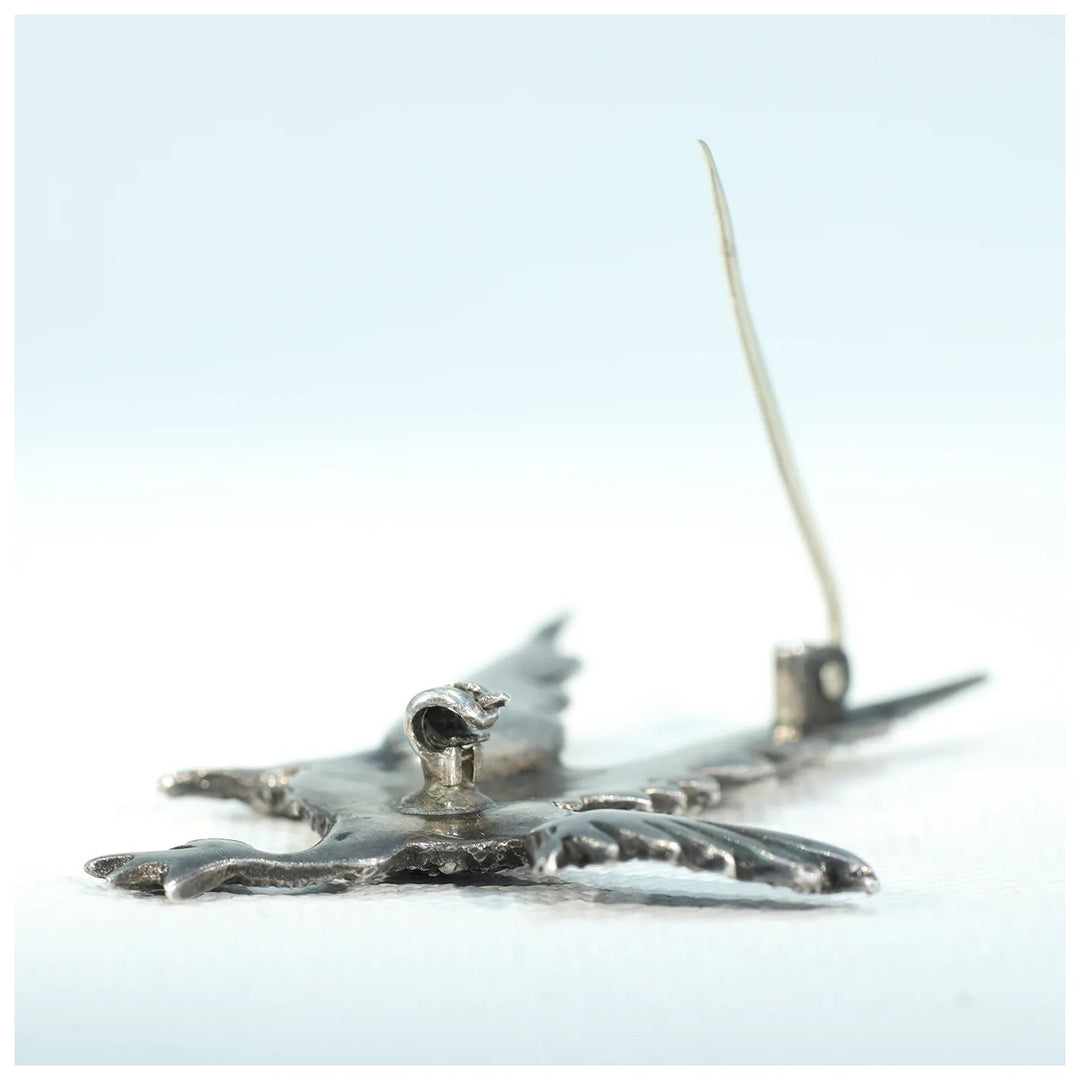 Vintage Marcasite Bird in Flight Brooch Pin Silver