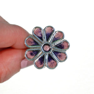 Vintage Norman Grant Purple Enamel Flower Ring Silver