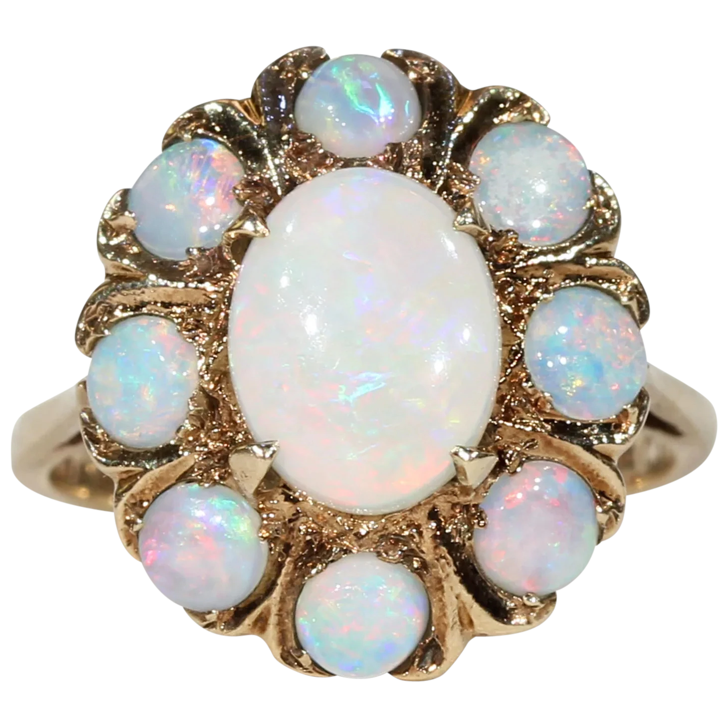 Vintage Opal Cluster Ring 9k Gold Hallmarked