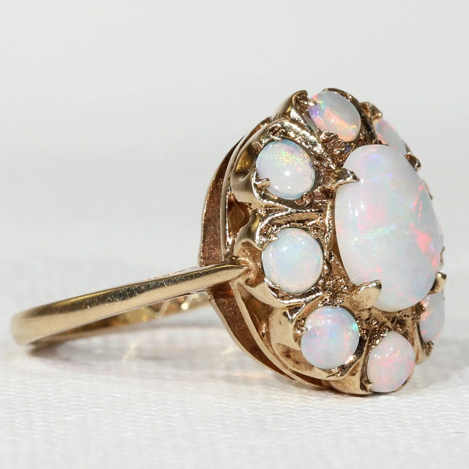 Vintage Opal Cluster Ring 9k Gold Hallmarked