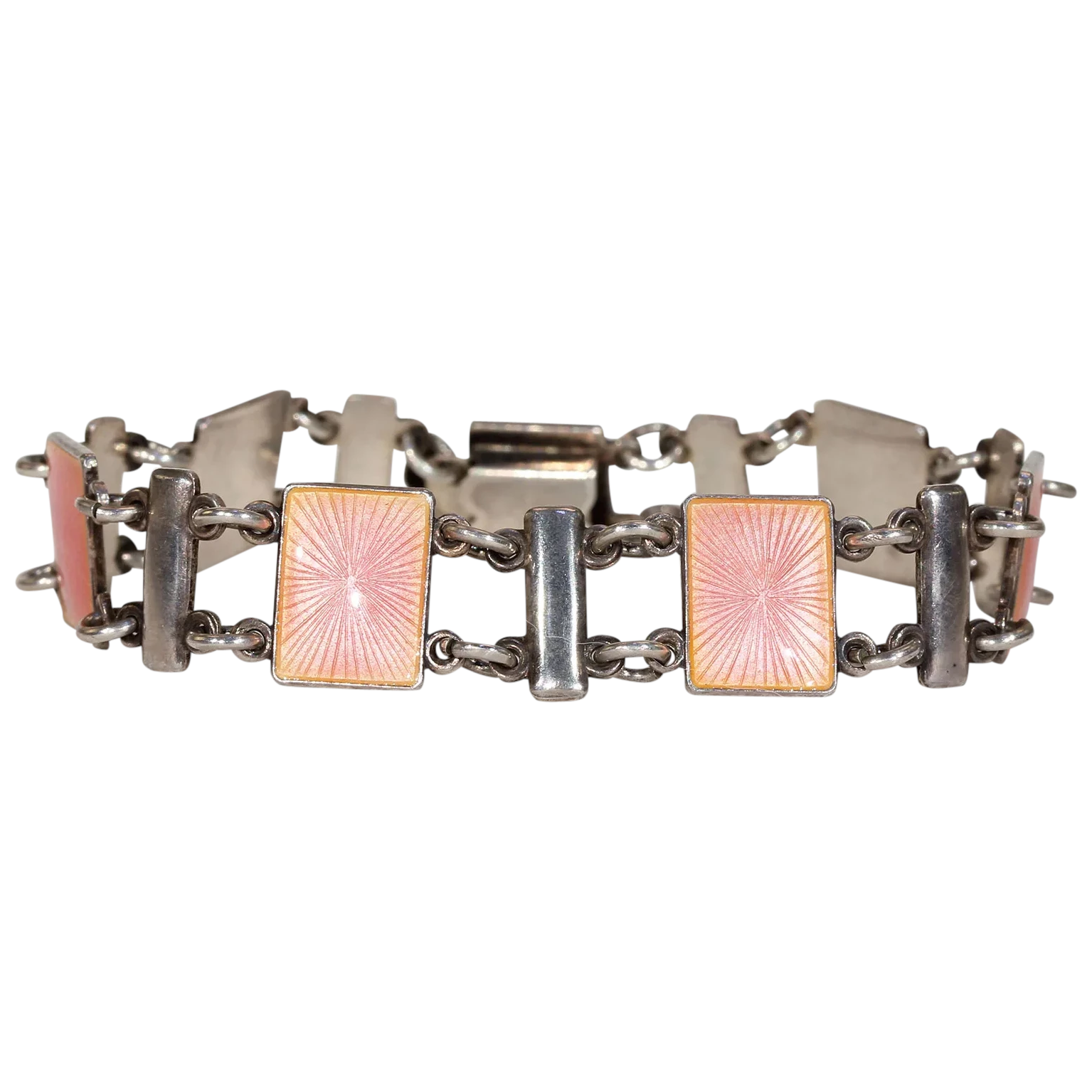 Vintage Pink Enamel Sterling Silver Bracelet by Volmer Bahner