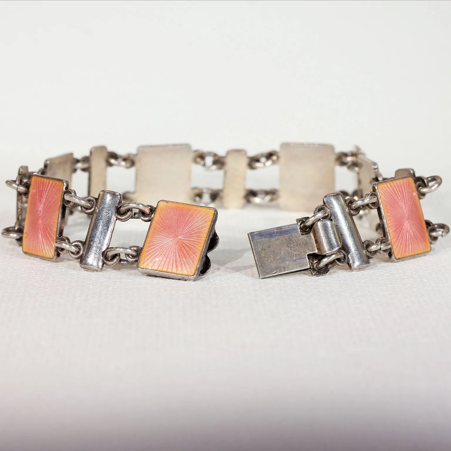 Vintage Pink Enamel Sterling Silver Bracelet by Volmer Bahner