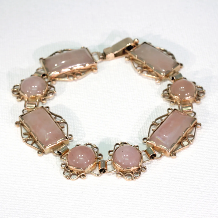 Vintage Retro 1950s Pink Quartz Gold Bracelet
