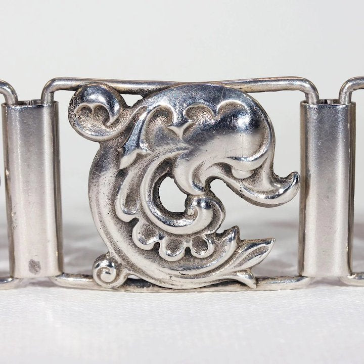 Vintage Scandinavian Mid-Century Silver Bracelet Dolphin Motif