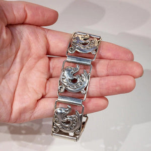Vintage Scandinavian Mid-Century Silver Bracelet Dolphin Motif