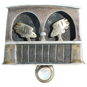 Vintage Silver Moonstone Art Brooch Pin