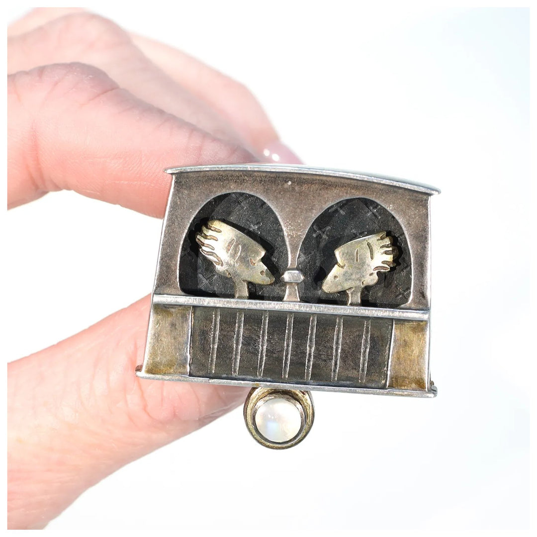 Vintage Silver Moonstone Art Brooch Pin