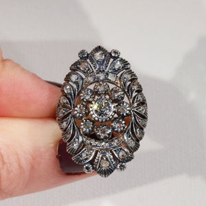 Antique Diamond Gold Silver Set Marquis Ring