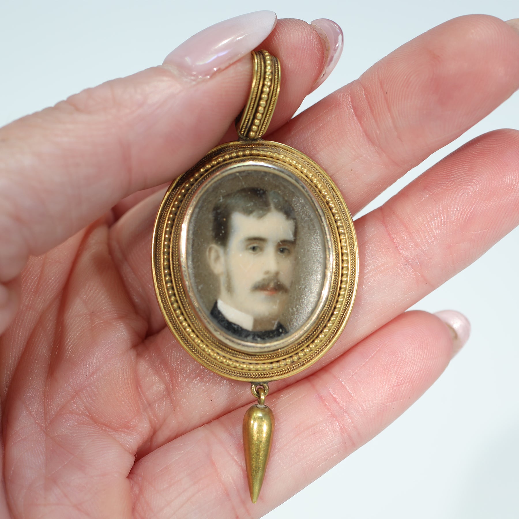 Victorian Portrait Miniature Frame Pendant 15k Gold Dated 1877